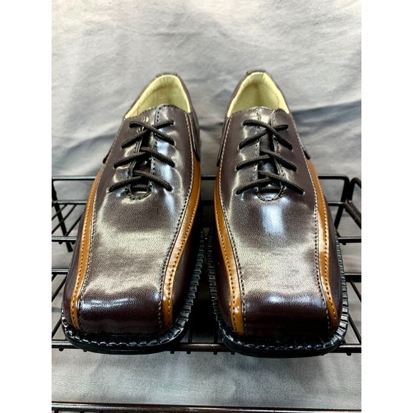 New Stacy Adams Shoes Boys Youth Two Tone Brown Lace Up Oxford Dress Leather Sz - Picture 4 of 10
